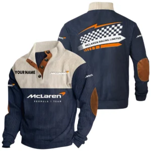 McLaren Racing Limited Exclusive Logo Knitted Ribbed Corduroy Sweatshirt Stand Collar Custom Name