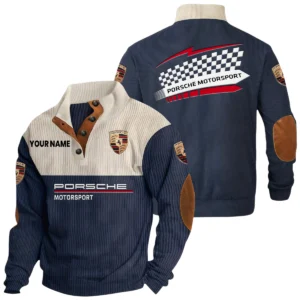 Porsche Motorsport Racing Knitted Ribbed Corduroy Sweatshirt Stand Collar Custom Text