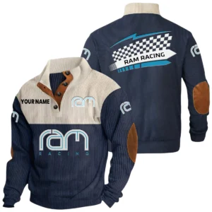 RAM Racing Exclusive Logo Knitted Ribbed Corduroy Sweatshirt Stand Collar Custom Name