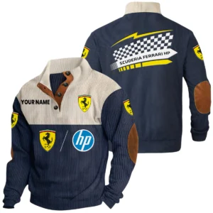 Scuderia Ferrari HP Racing Exclusive Logo Knitted Ribbed Corduroy Sweatshirt Stand Collar Custom Name