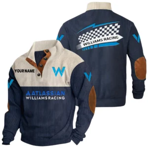Williams Racing Knitted Ribbed Corduroy Sweatshirt Stand Collar Custom Text