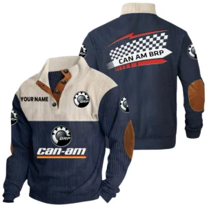 Can Am BRP Exclusive Logo Knitted Ribbed Corduroy Sweatshirt Stand Collar Custom Name