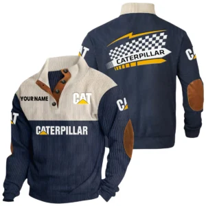 Caterpillar Knitted Ribbed Corduroy Sweatshirt Stand Collar Custom Text