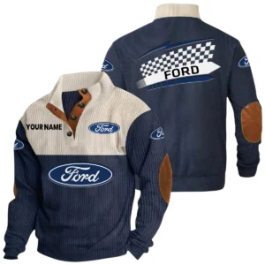 Ford Knitted Ribbed Corduroy Sweatshirt Stand Collar Custom Text