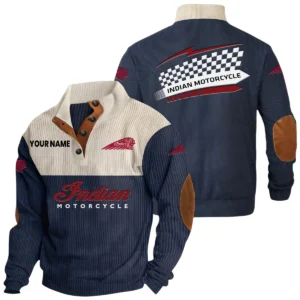 Indian Motorcycle Exclusive Logo Knitted Ribbed Corduroy Sweatshirt Stand Collar Custom Name