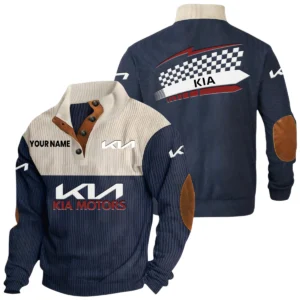 KIA Exclusive Logo Knitted Ribbed Corduroy Sweatshirt Stand Collar Custom Name