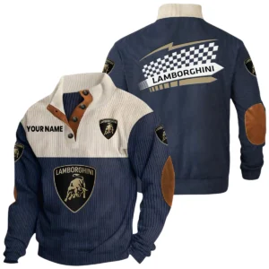 Lamborghini Exclusive Logo Knitted Ribbed Corduroy Sweatshirt Stand Collar Custom Name