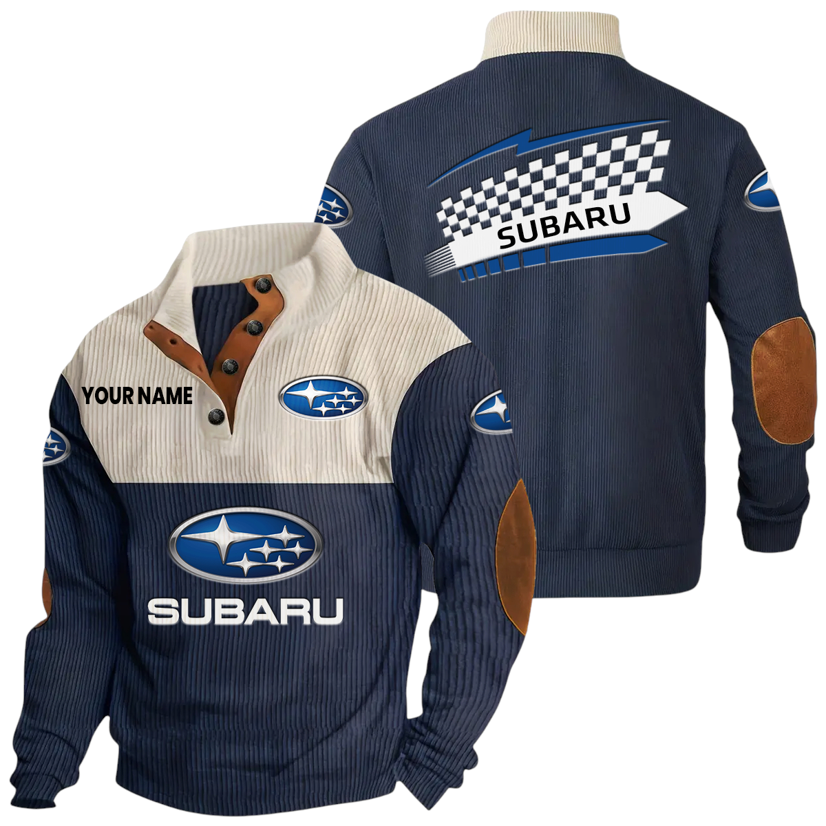 Subaru Exclusive Logo Knitted Ribbed Corduroy Sweatshirt Stand Collar Custom Name Subaru Exclusive Logo Knitted Ribbed Corduroy Sweatshirt Stand Collar Custom Name