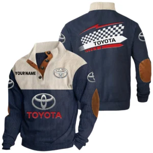 Toyota Exclusive Logo Knitted Ribbed Corduroy Sweatshirt Stand Collar Custom Name