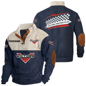 Victory Motorcycles Exclusive Logo Knitted Ribbed Corduroy Sweatshirt Stand Collar Custom Name