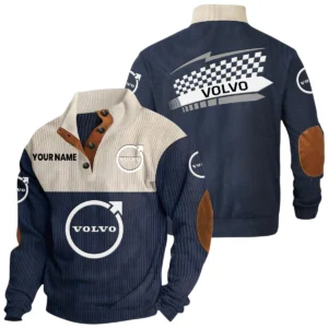 Volvo Exclusive Logo Knitted Ribbed Corduroy Sweatshirt Stand Collar Custom Name