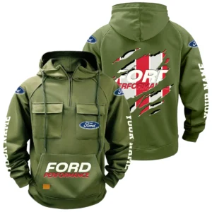 Ford Performance Racing Quarter Zip Hoodie Multi-Pockets Personalize Text