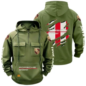 Porsche Motorsport Racing Quarter Zip Hoodie Multi-Pockets Personalize Text