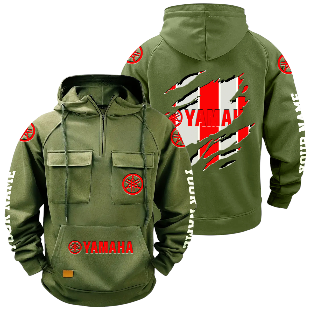 Yamaha Quarter Zip Hoodie Multi-Pockets Personalize Text Yamaha Quarter Zip Hoodie Multi-Pockets Personalize Text