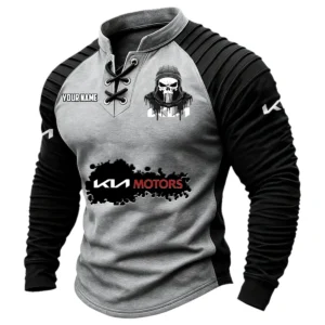 KIA Vintage Lace-Up Long Sleeve Shirt Custom Text