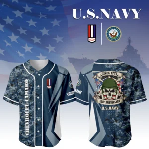Chevrolet Camaro x US Navy 250th Anniversary 3D Baseball Jersey Custom Your Name