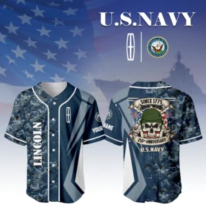 Lincoln x US Navy 250th Anniversary 3D Baseball Jersey Custom Your Name