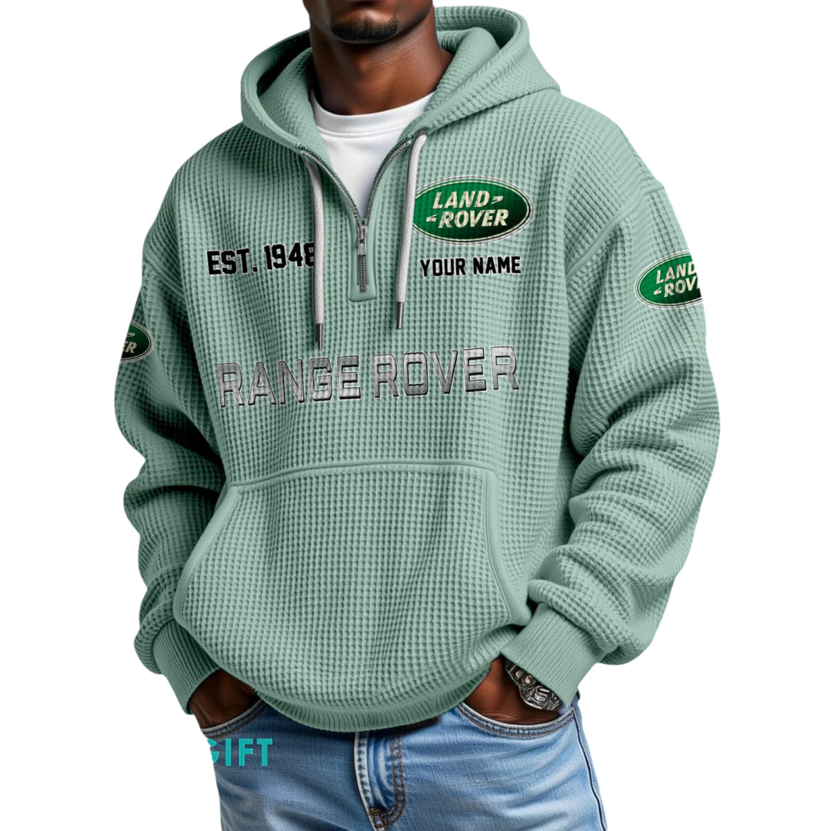 Range Rover Quarter Zip Land Rover Quarter-Zip Waffle Hoodie Custom Your Name - AmyEmbery US