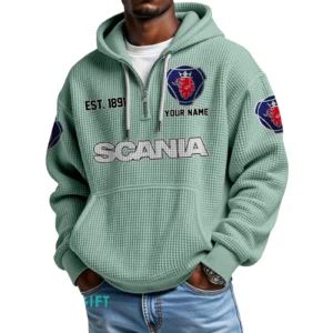 Scania Men's Quarter Zip Waffle Hoodie Customize Name