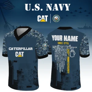 Caterpillar x US Navy 250th Anniversary V-Neck Short Sleeve Jersey Limited 2026 Custom Name
