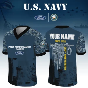 Ford Performance Racing x US Navy 250th Anniversary V-Neck Short Sleeve Jersey Limited 2026 Custom Name