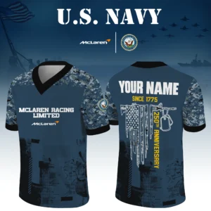 McLaren Racing Limited x US Navy 250th Anniversary V-Neck Short Sleeve Jersey 3D Limited 2026 Custom Your Name