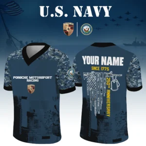 Porsche Motorsport Racing x US Navy 250th Anniversary V-Neck Short Sleeve Jersey Limited 2026 Custom Name