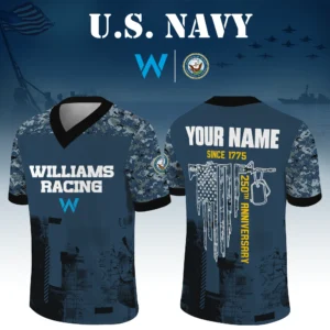 Williams Racing x US Navy 250th Anniversary V-Neck Short Sleeve Jersey Limited 2026 Custom Name