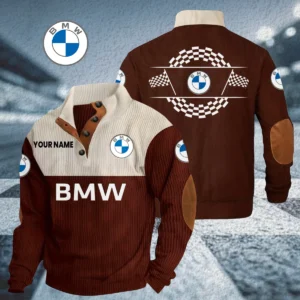BMW Knitted Ribbed Corduroy Sweatshirt Stand Collar Custom Your Name