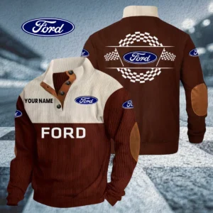 Ford Men's Knitted Ribbed Corduroy Sweatshirt Stand Collar Customize Name