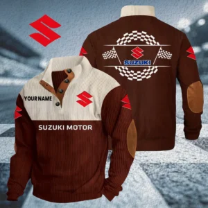 Suzuki Motor Knitted Ribbed Corduroy Sweatshirt Stand Collar Custom Your Name