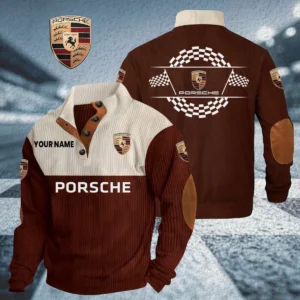 Porsche Men's Knitted Ribbed Corduroy Sweatshirt Stand Collar Customize Name