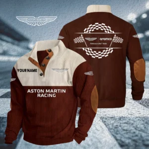 Aston Martin Racing Knitted Ribbed Corduroy Sweatshirt Stand Collar Custom Your Name