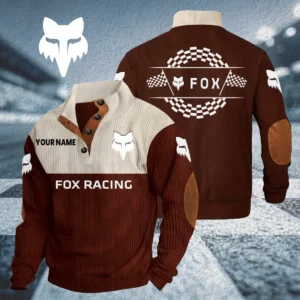 Fox Racing Knitted Ribbed Corduroy Sweatshirt Stand Collar Custom Your Name