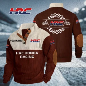 HRC Honda Racing Knitted Ribbed Corduroy Sweatshirt Stand Collar Custom Your Name