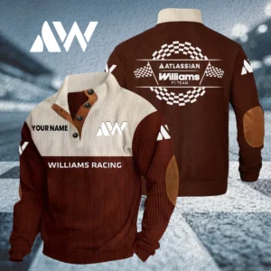 Williams Racing Men's Knitted Ribbed Corduroy Sweatshirt Stand Collar Customize Name