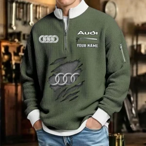 Audi Waffle Sweatshirt Quarter-Zip Stand Collar Limited Customize Name