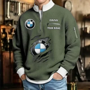 BMW Waffle Sweatshirt Quarter-Zip Stand Collar Limited Customize Name