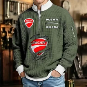Ducati Motor Waffle Sweatshirt Quarter-Zip Stand Collar Limited Customize Name