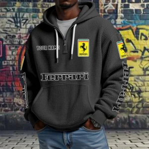 Ferrari Exclusive Logo Quarter Zip Waffle Hoodie New 2026 Limited Customize Name