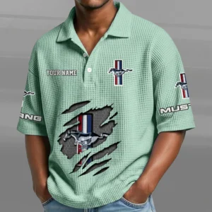 Ford Mustang Men's Waffle Polo Shirt New 2026 Limited Personalize Text
