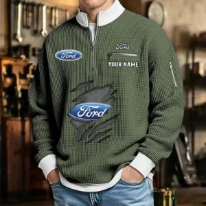 Ford Men's Waffle Sweatshirt Quarter Zip Stand Collar Limited Customize Text