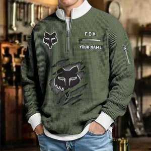 Fox Racing Waffle Sweatshirt Quarter-Zip Stand Collar Limited Customize Name