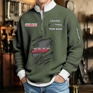GMC Men's Waffle Sweatshirt Quarter Zip Stand Collar Limited Customize Text