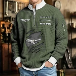 Honda Gold Wing Waffle Sweatshirt Quarter-Zip Stand Collar Limited Customize Name