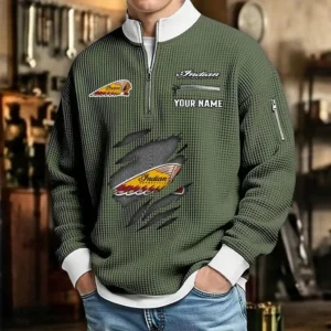 Indian Motorcycle Waffle Sweatshirt Quarter-Zip Stand Collar Limited Customize Name
