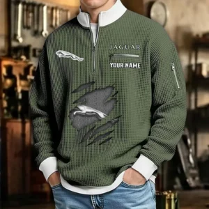 Jaguar Waffle Sweatshirt Quarter-Zip Stand Collar Limited Customize Name