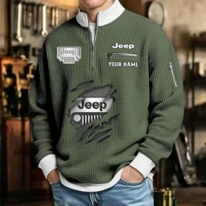 Jeep Waffle Sweatshirt Quarter-Zip Stand Collar Limited Customize Name