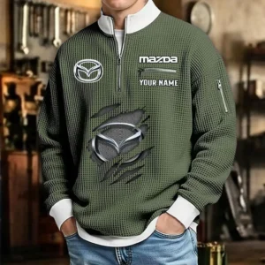 Mazda Waffle Sweatshirt Quarter-Zip Stand Collar Limited Customize Name