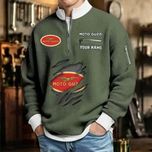 Moto Guzzi Waffle Sweatshirt Quarter-Zip Stand Collar Limited Customize Name